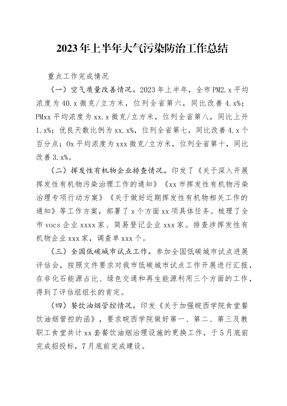 2023年上半年大气污染防治工作总结（20230630）_第1页