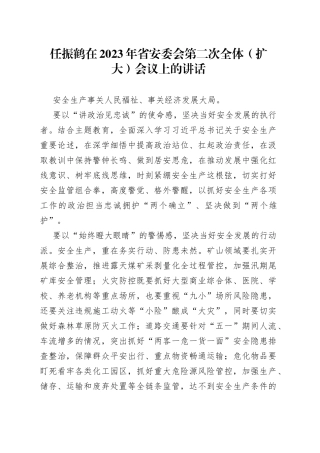 任振鹤在2023年省安委会第二次全体（扩大）会议上的讲话