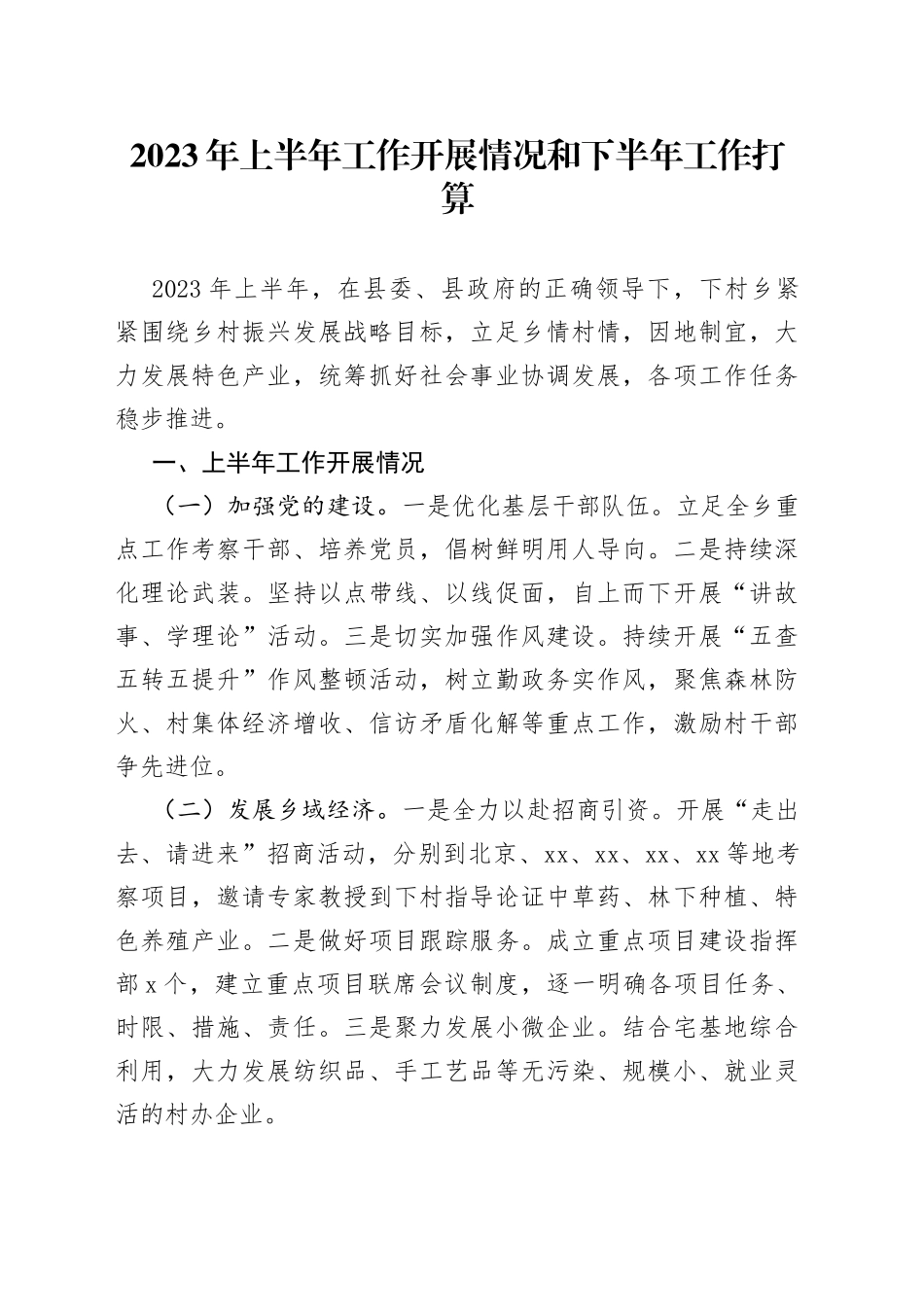 2023年上半年工作开展情况和下半年工作打算（20230710）_第1页