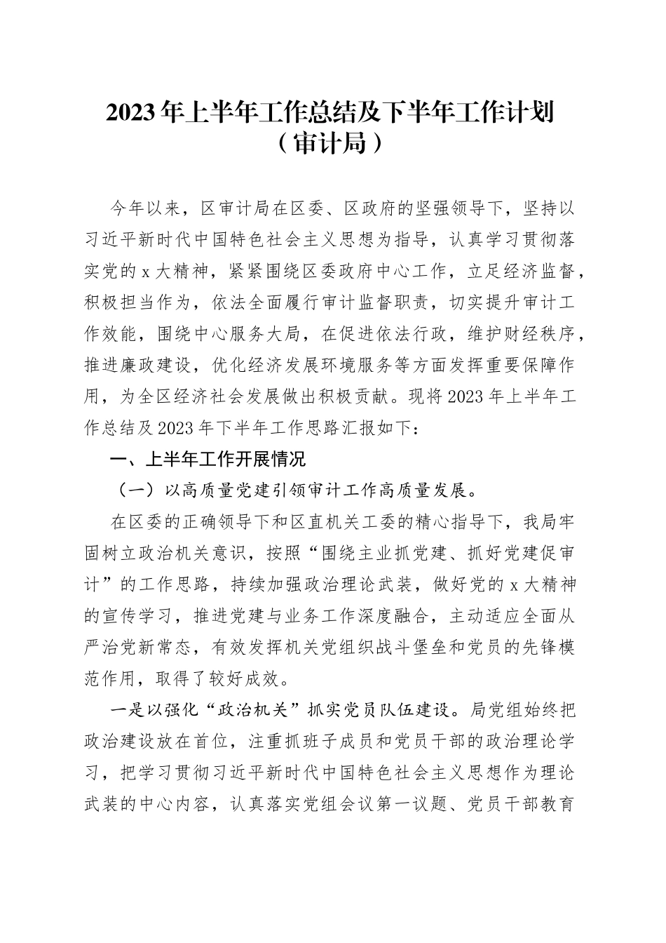 2023年上半年工作总结及下半年工作计划（审计局）_第1页