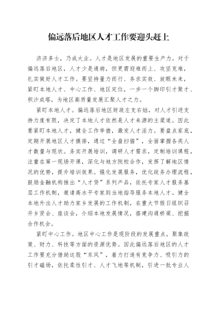 偏远落后地区人才工作要迎头赶上