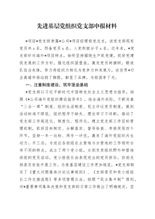 先进基层党组织党支部申报材料