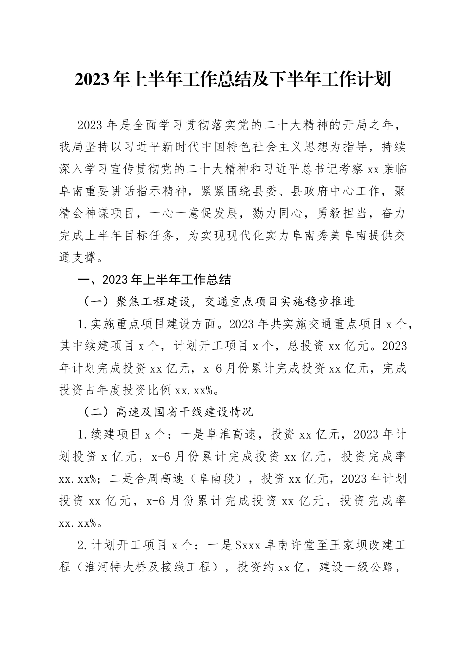 2023年上半年工作总结和下半年工作计划（20230804）_第1页