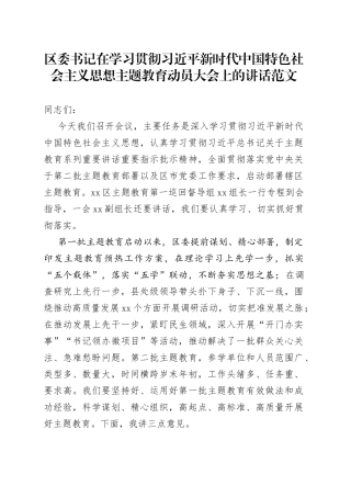 全区第二批主题教育动员大会讲话2