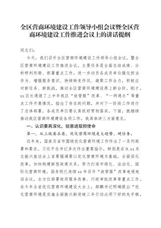 全区营商环境建设工作领导小组会议暨全区营商环境建设工作推进会议上的讲话提纲