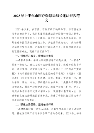 2023年上半年市医疗保障局局长个人述法报告