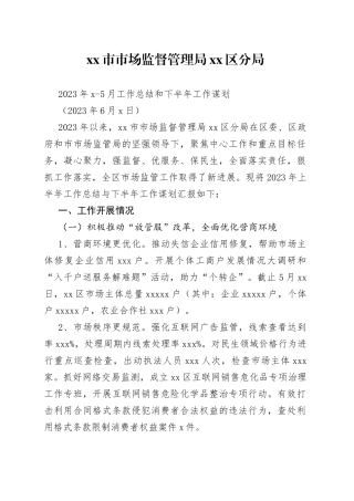 2023年上半年市监分局工作总结