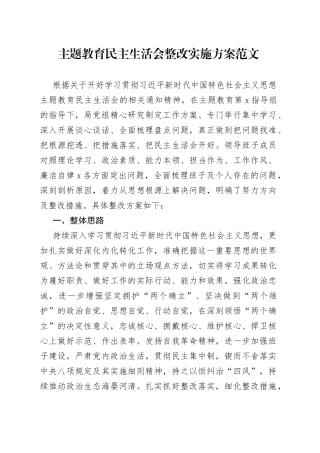 主题教育民主生活会整改实施方案20230908