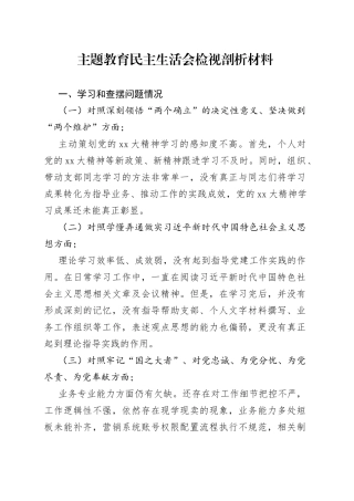 主题教育民主生活会检视 剖析材料
