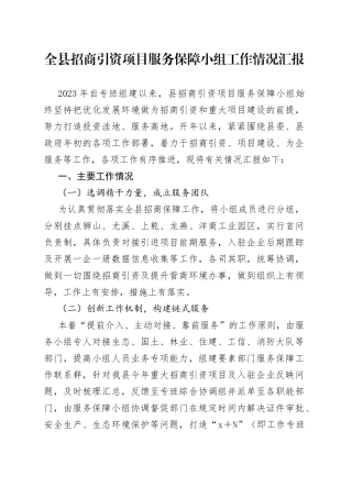 全县招商引资项目服务保障小组工作情况汇报