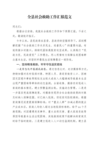 全县社会救助工作汇报总结报告