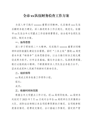 全市xx队伍财务检查工作方案