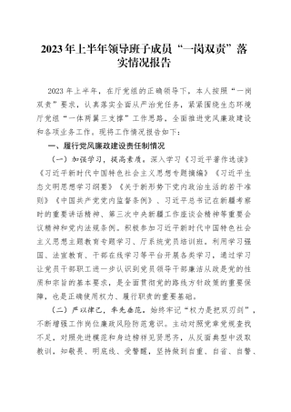 2023年上半年领导班子成员“一岗双责”落实情况报告