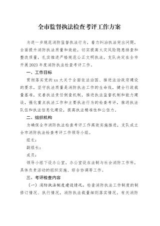 全市监督执法检查考评工作方案