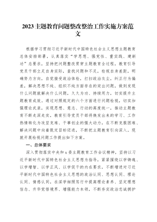 主题教育问题整改整治工作实施方案（检视）
