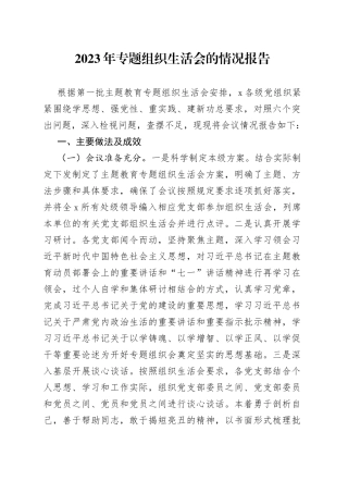 2023年专题组织生活会的情况报告