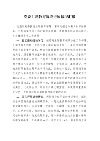 主题教育阶段进展情况总结汇报