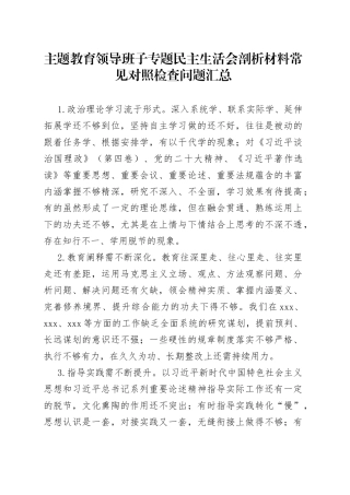 主题教育领导班子专题民主生活会剖析材料常见对照检查问题汇总