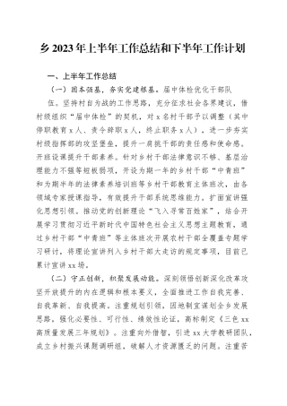 乡2023年上半年工作总结和下半年工作计划（20230626）