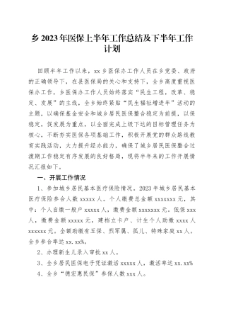 乡2023年医保上半年工作总结及下半年工作计划