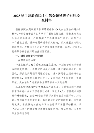 2023年主题教育 民主生活会领导班子对照检查材料