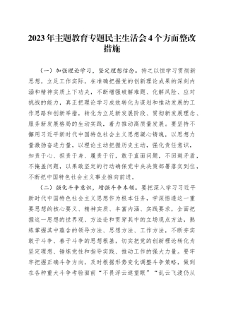 2023年主题教育专题民主生活会4个方面整改措施