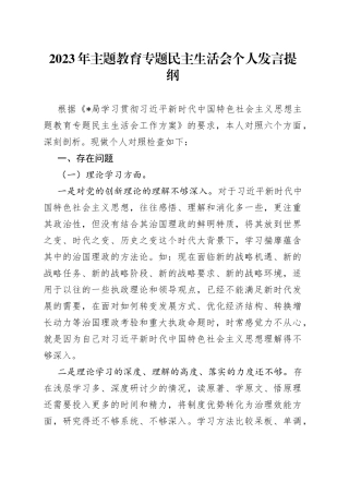 2023年主题教育专题民主生活会个人发言提纲