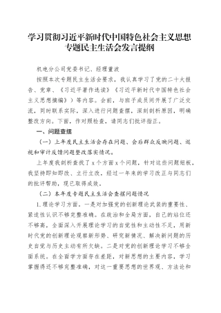 2023年主题教育专题民主生活会个人发言提纲——机电分公司党委书记、经理