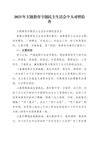 2023年主题教育专题民主生活会个人对照检查