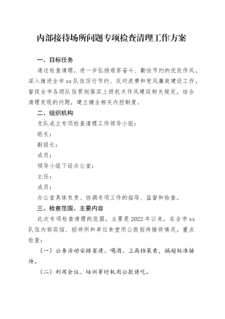 内部接待场所问题专项检查清理工作方案