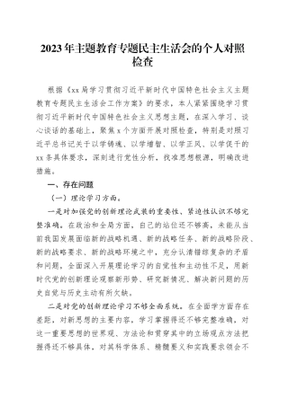 2023年主题教育专题民主生活会的个人对照检查