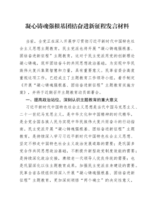 凝心铸魂强根基团结奋进新征程发言材料