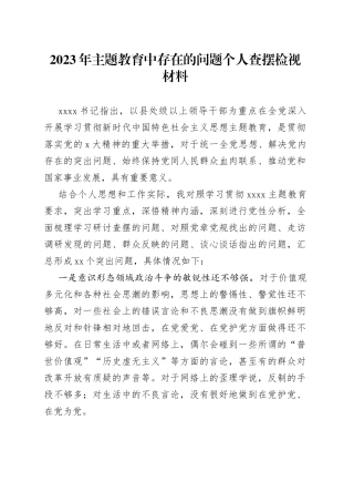 2023年主题教育中存在的问题个人查摆检视材料