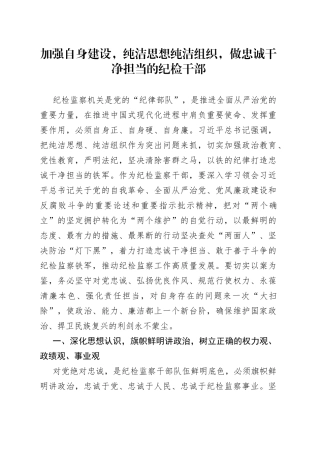 加强自身建设，纯洁思想纯洁组织，做忠诚干净担当的纪检干部