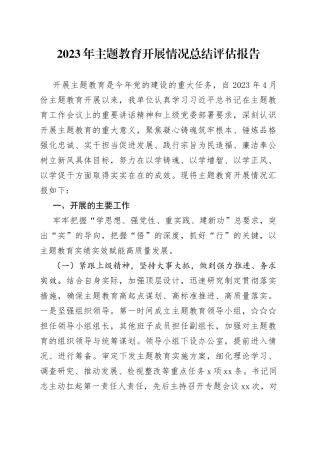 2023年主题教育开展情况总结评估报告