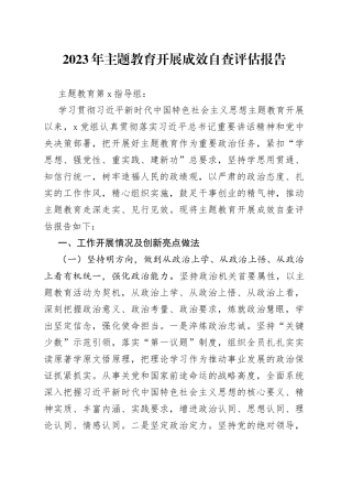 2023年主题教育开展成效自查评估报告