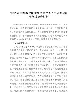 2023年主题教育民主生活会个人6个对照+案例剖析检查材料