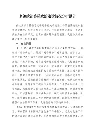 乡镇街道政法委员政治建设情况分析报告(1)