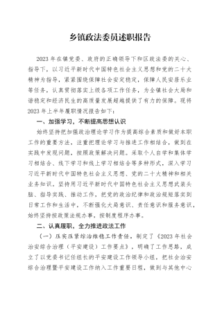 乡镇街道政法委员述职报告