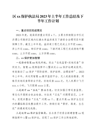 区XX保护执法局2023年上半年工作总结及下半年工作计划