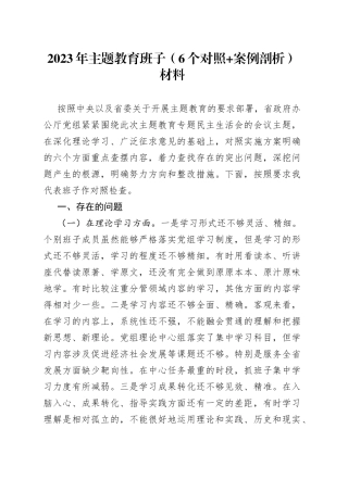 2023年主题教育班子（6个对照+案例剖析） 材料