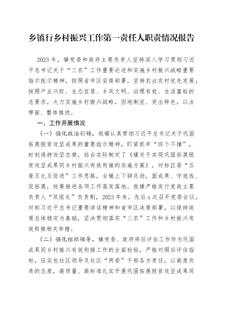 乡镇街道行乡村振兴工作第一责任人职责情况报告(1)