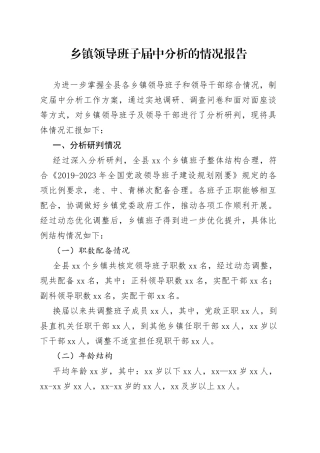 乡镇街道领导班子届中分析的情况报告
