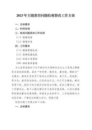 2023年主题教育问题检视整改工作方案