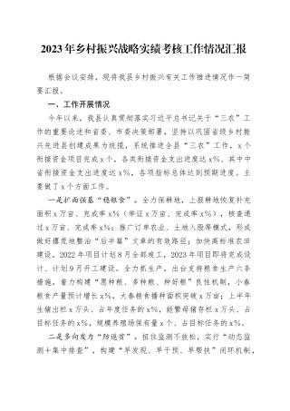 2023年乡村振兴战略实绩考核工作情况汇报