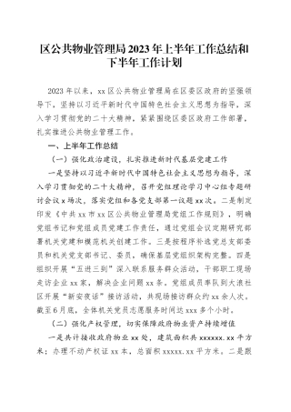 区公共物业管理局2023年上半年工作总结和下半年工作计划（20230804）
