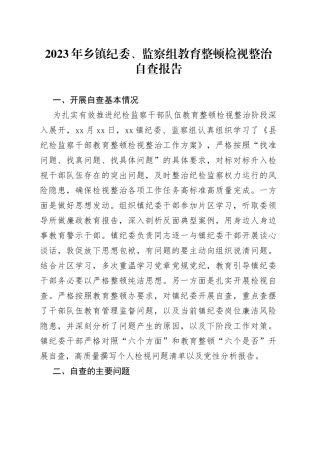 2023年乡镇街道纪委、监察组教育整顿检视整治自查报告