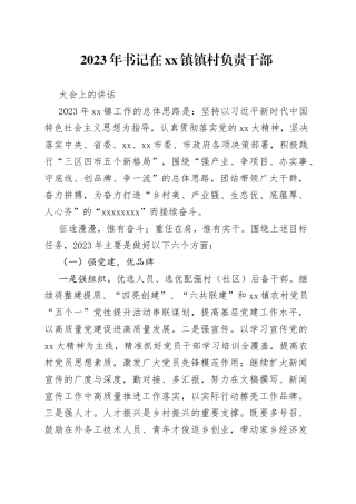 2023年书记在镇镇村负责干部大会上的讲话