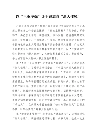 以“三重淬炼”让主题教育“渐入佳境”