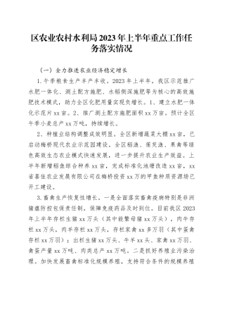 区农业农村水利局2023年上半年重点工作任务落实情况（20230628）